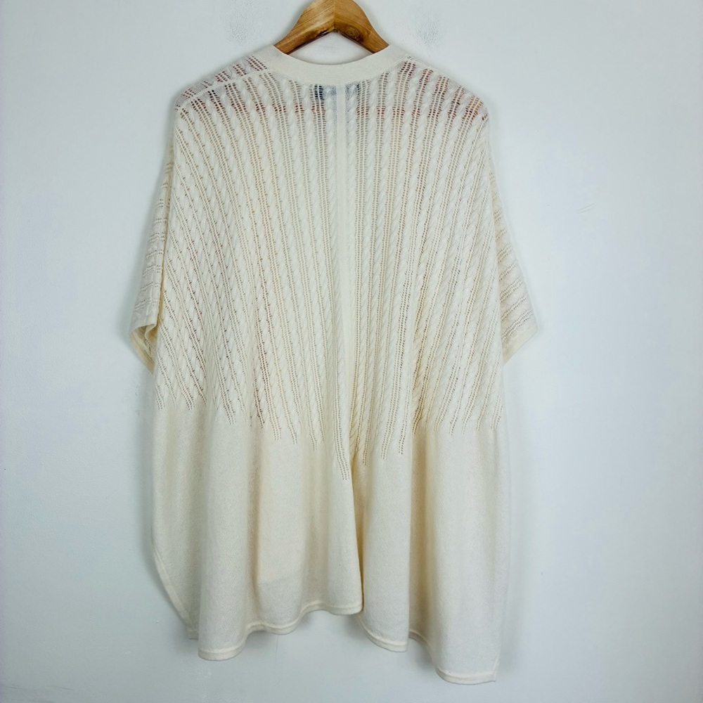 Magaschoni 100% cashmere cream colored semi sheer cable knit poncho. One size. - Picture 7 of 8